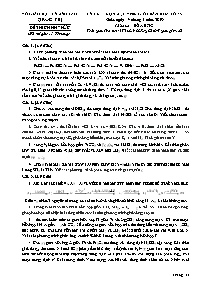 Đề thi học sinh giỏi văn hóa môn Hóa học Lớp 9 - Năm học 2018-2019 - Sở GD và ĐT Quảng Trị (Có đáp án)